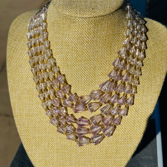 Lilac Rose Vintage Acrylic Faceted 5 stand Necklace 15" - Picture 1 of 4